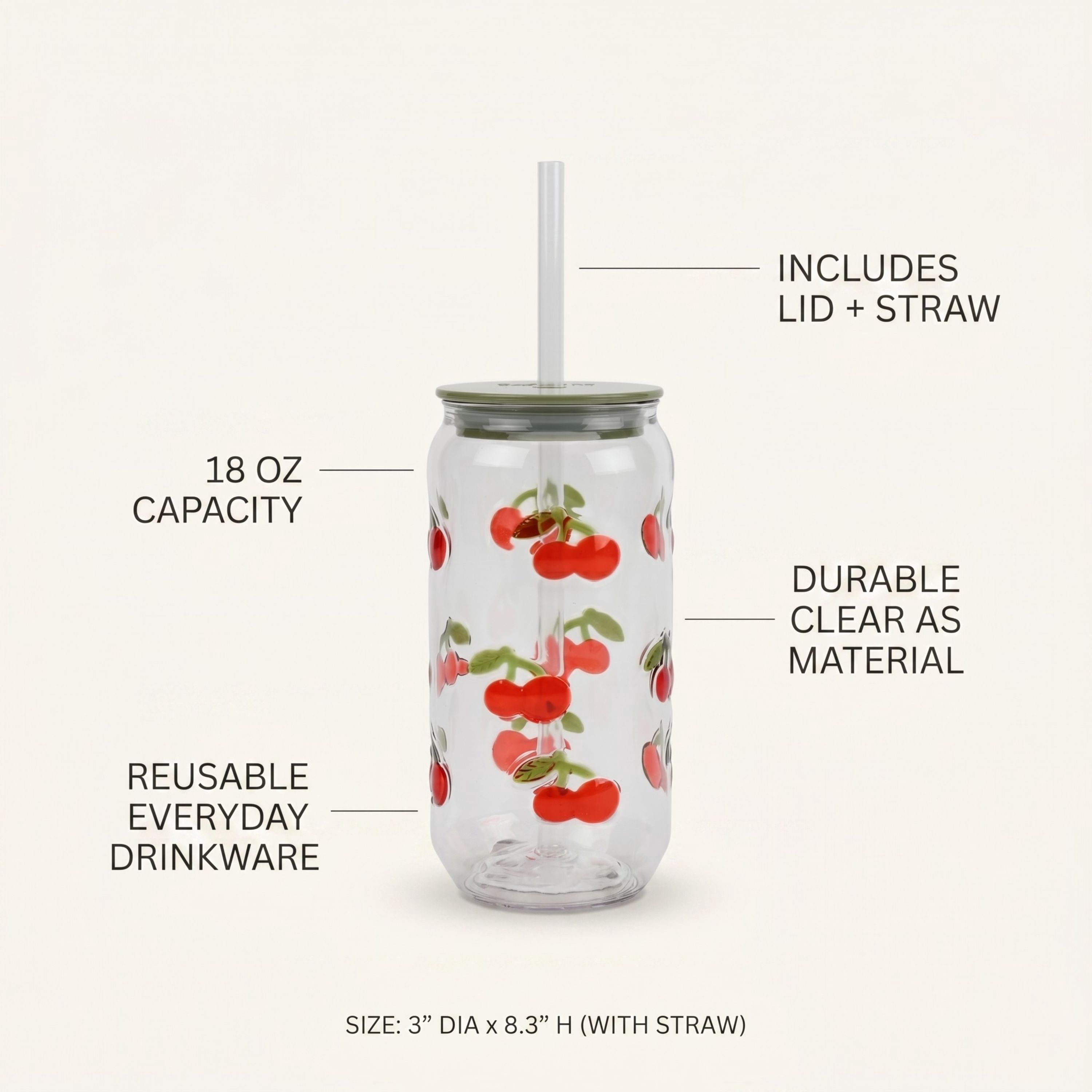 Just Feed Me by Jessie James Decker 4-Piece 18oz Embossed Cherry Can Sipper Tumbler with Straw Set