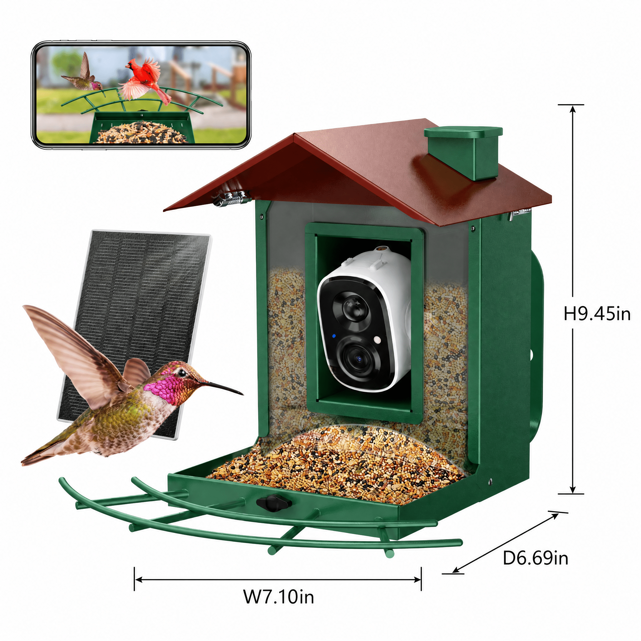 AI Bird Feeder Camera with Solar, 2K Night Vision, Identifies 1000+ Species, Outdoor Gift for Bird Lovers Father's Day Gifts
