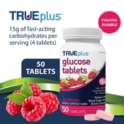 TRUEplus Glucose Tablets, Chewable, Raspberry Flavor, 15g Fast-Acting Carbs, 50 Count