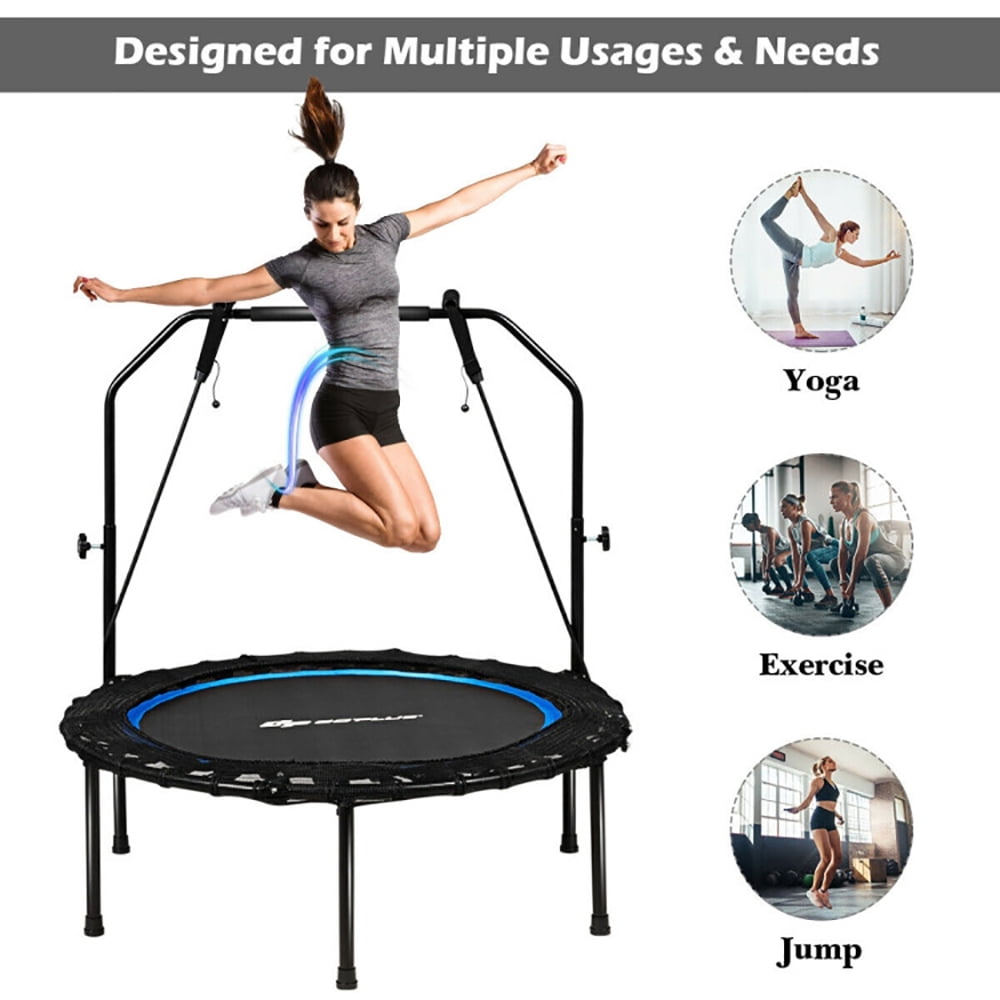 Aimee Lii 40 Inch Foldable Fitness Rebounder with Resistance Bands Adjustable, Trampoline for Kids, Blue