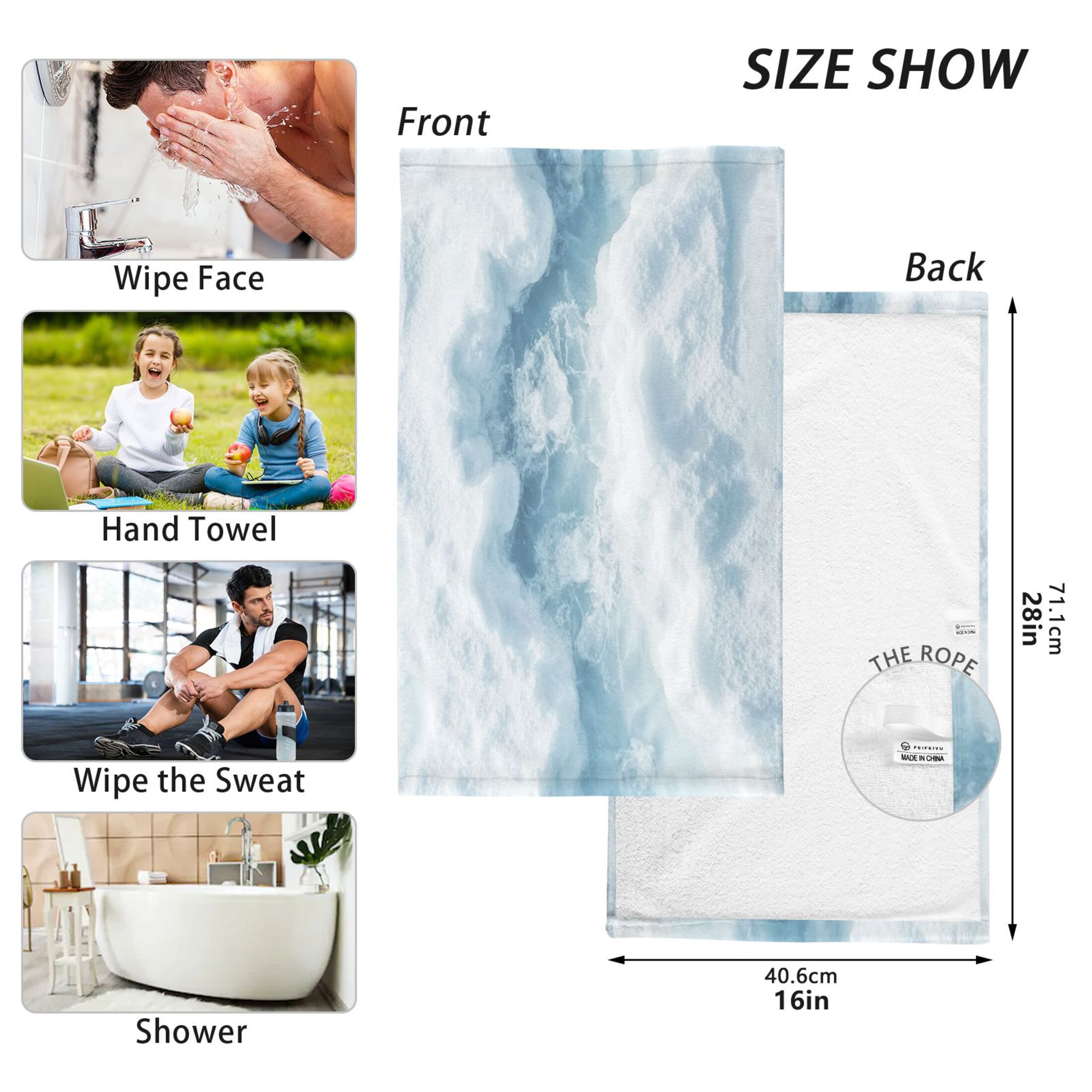 Cotton Towel Two-Piece 16x28 Inch One Sizex2 Face Towel Set Towel Set Cotton Hand Bath Towel Bathroom Beach White Ocean Pattern