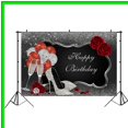 thumbnail image 3 of Toile de Fond Scintillante pour Fêtes d'Anniversaire - Design à Sequins Argent et Noir avec Talons Hauts, Verres à Champagne, Roses Rouges et Ballons - Parfait pour Cabines Photo et Décorations, 3 of 5