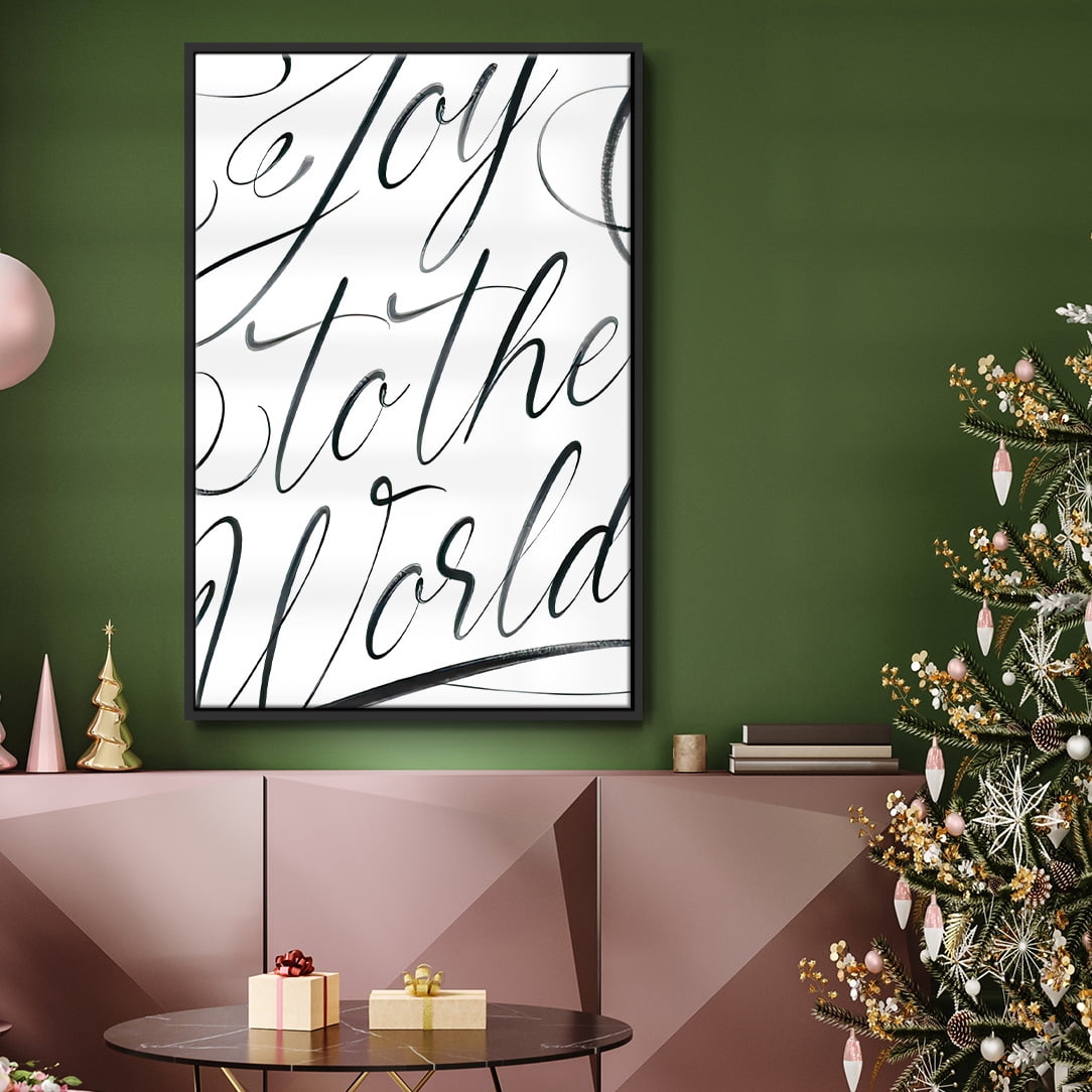 Joy To The World - Framed Gallery Wrapped Holiday Canvas - 27 x 41 - Black Frame