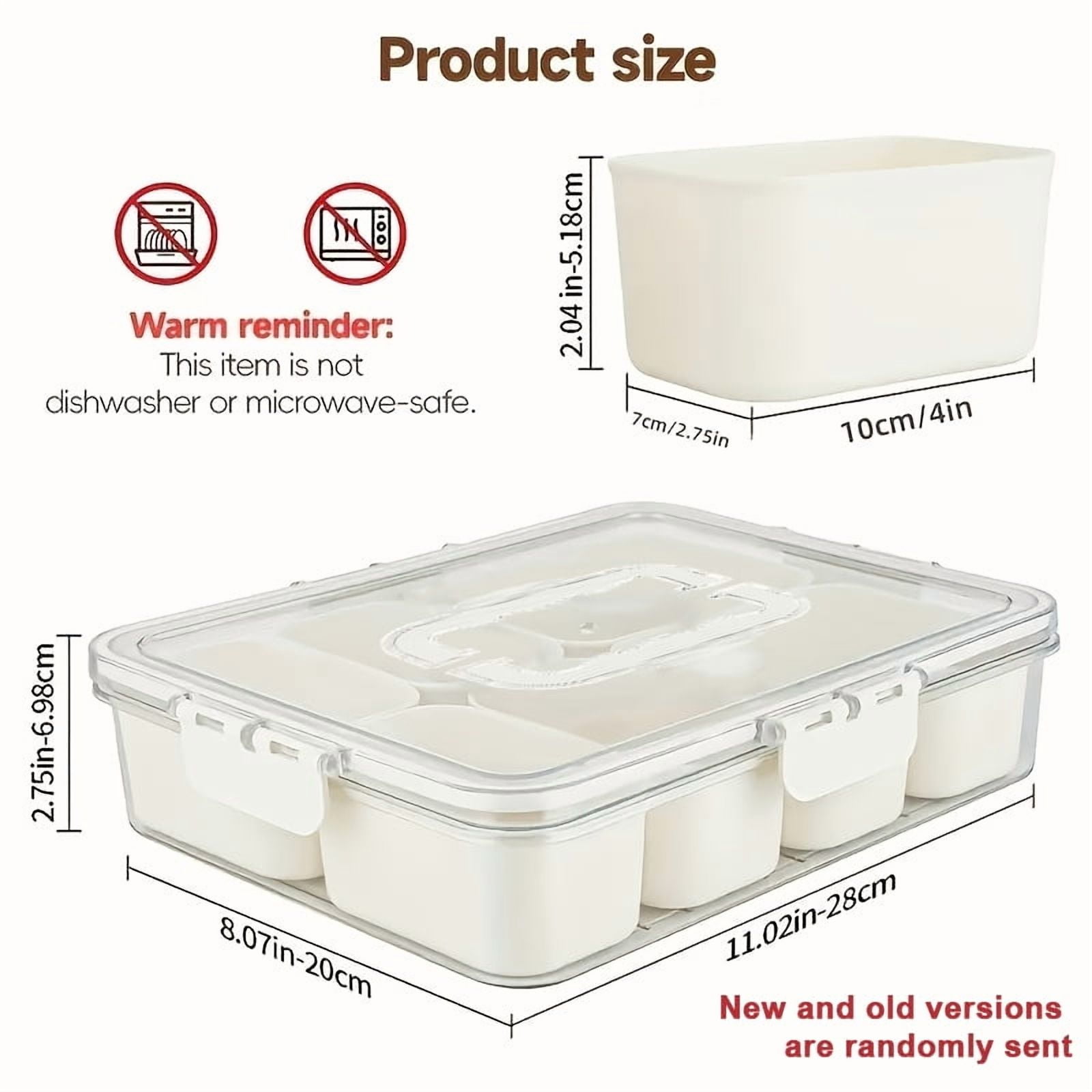 Snackle Box Container, 8 Compartment Divided Serving Tray with Lid and Handle, Portable Snack Tray and Serving Platter for Party, Picnic, Perfect for Fruit, Candy and Treats