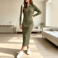 thumbnail image 2 of Fall/Winter Dresses for Women Long Sleeve Stylish Hooded Ribbed Knit Dress - Slim Fit Midi Dress with Drawstring Hood, Soft Stretchy Casual Base Layer Dresses, 2 of 8