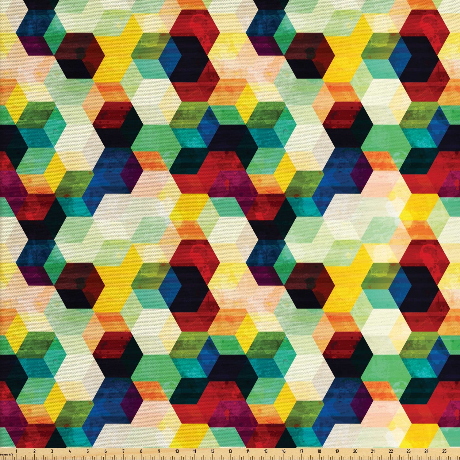 Vintage Fabric by The Yard, Rhombus Pattern Grunge Effect Hexagonal ...