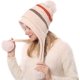 thumbnail image 1 of Gorro de punto Gorro peruano con pompón y orejas, gorros de invierno para mujer (Beige) ER, 1 of 5