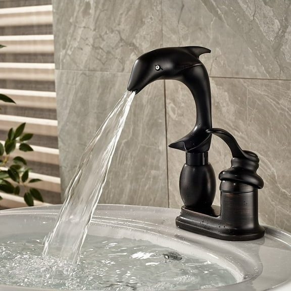 Juno Dolphin Black Single Handle Bathroom Sink Faucet