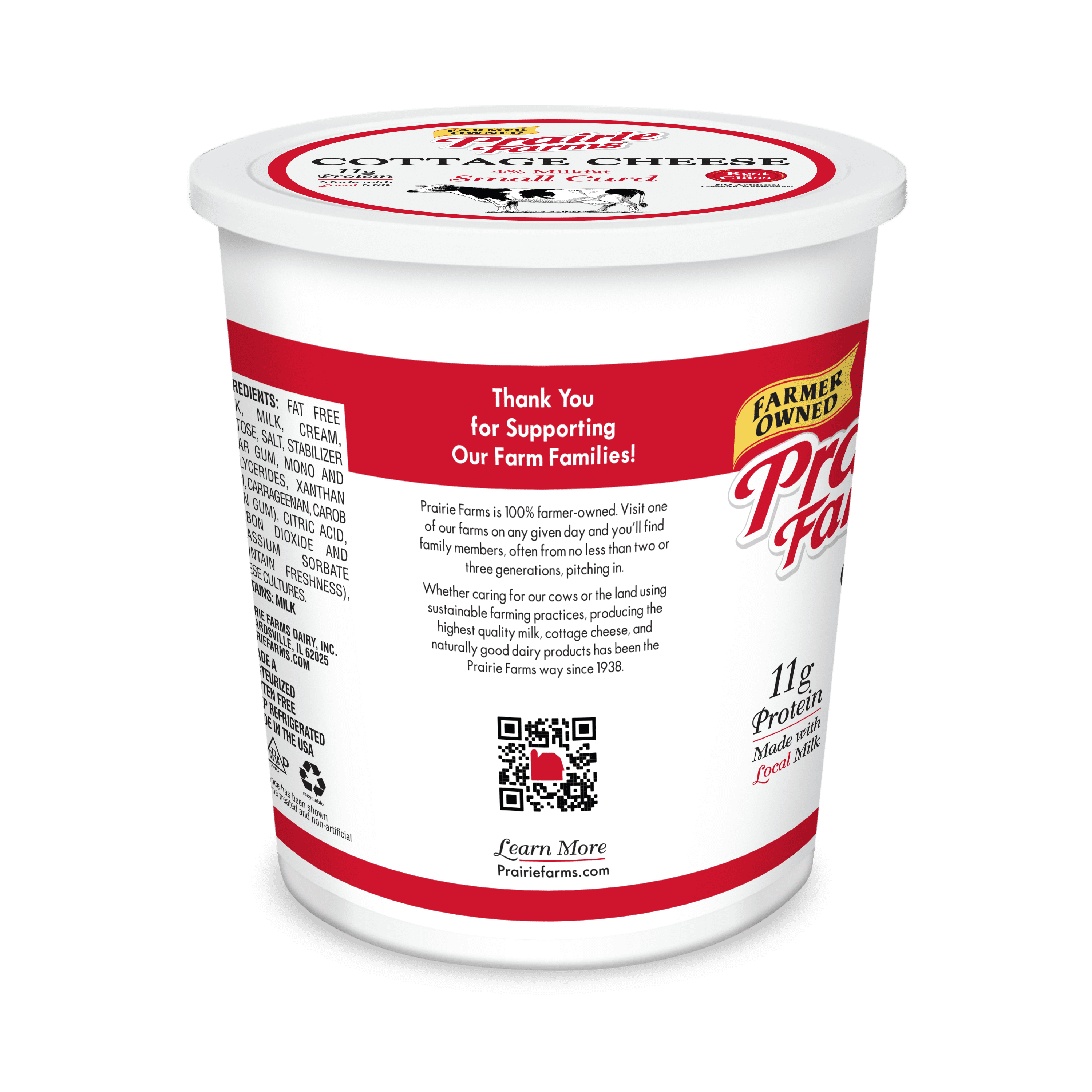 Prairie Farms 4% Small Curd Cottage Cheese, 24 oz Tub