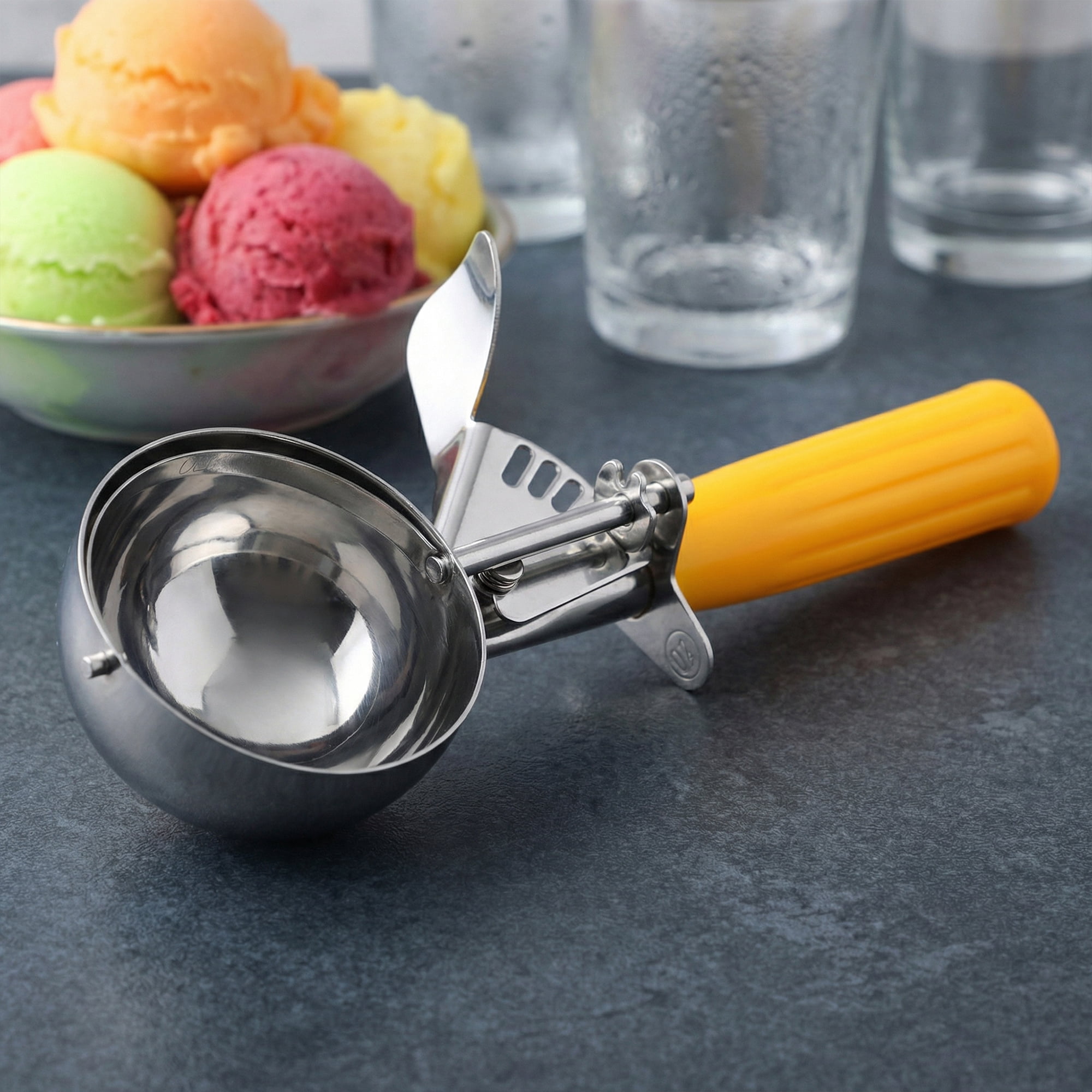 Unique Bargains Stainless Steel Ice Cream Scoop Yellow 7.9in