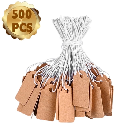 Youersen Kraft Paper Price Tags with Strings for Products and Gifts, 1.4" x 1.8'', 500Pcs, Brown