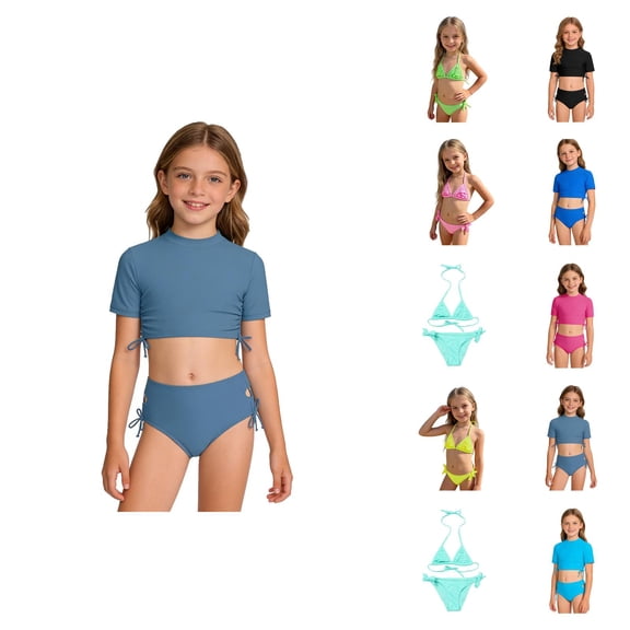 Girls Bikini Two Piece Swimwear High Waist Bandeau Top And Bottom Swimsuit For Swimming And Beach Play