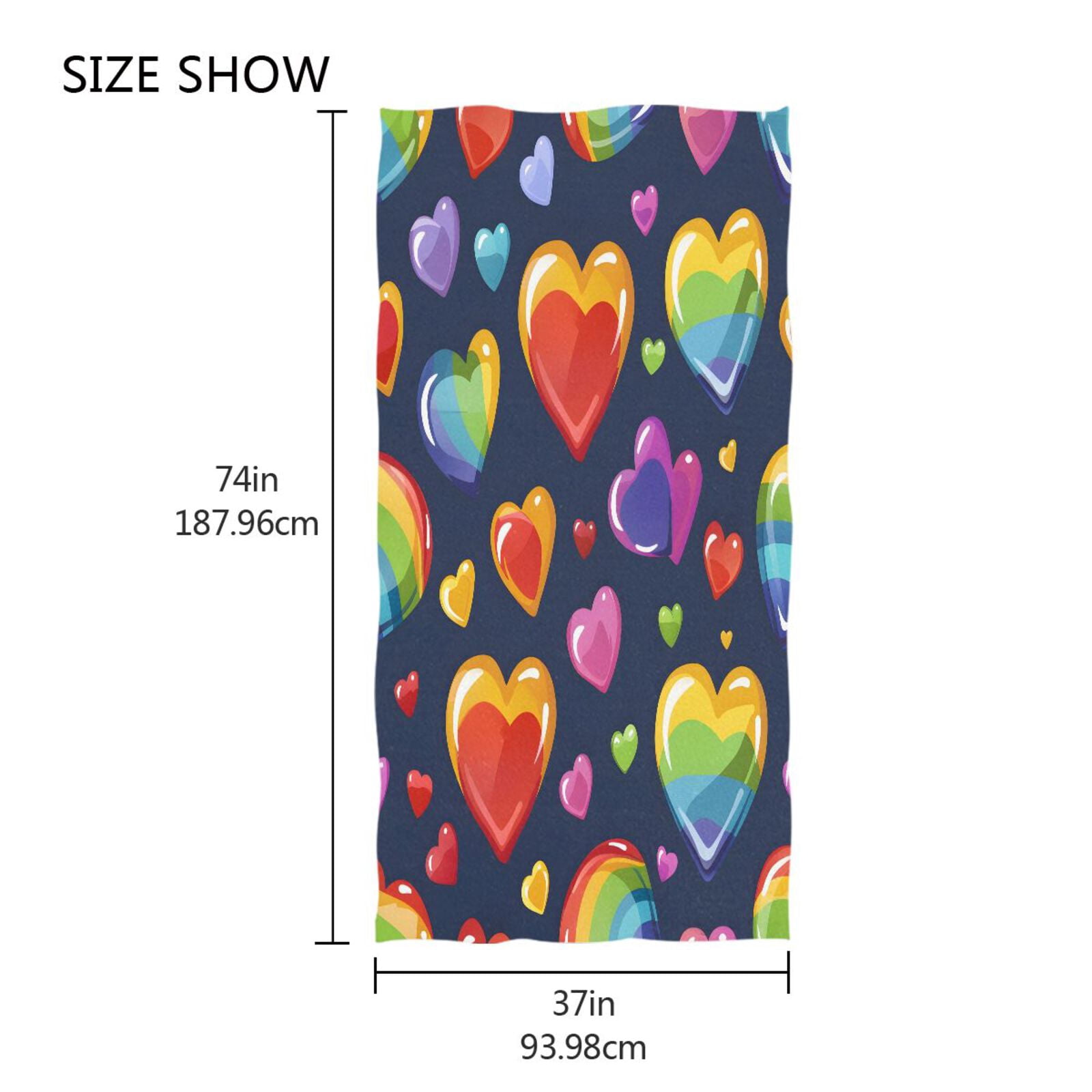 Rainbow and Hearts Beach Towel Oversized Sandproof Absorbent Quick Dry Towels Adult for Travel Vacation Essentials