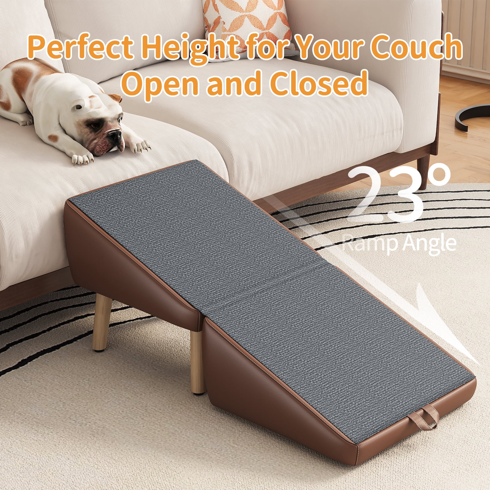 2-in-1 Foldable Dog Stairs & Ramp, Wooden Split Ottoman Pet Steps for Small Dogs Cats, Non-Slip Gentle Incline Pet Ramp for Couch Bed, Joint Support Design for Puppy Senior Injured Pets