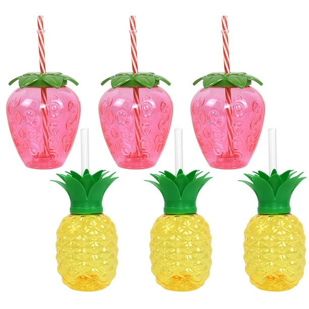DQrwqpou 6 Vasos para 500 Ml Con Recuerdos Fiesta Con Pajita (3 Piñas + 3 Fresas)