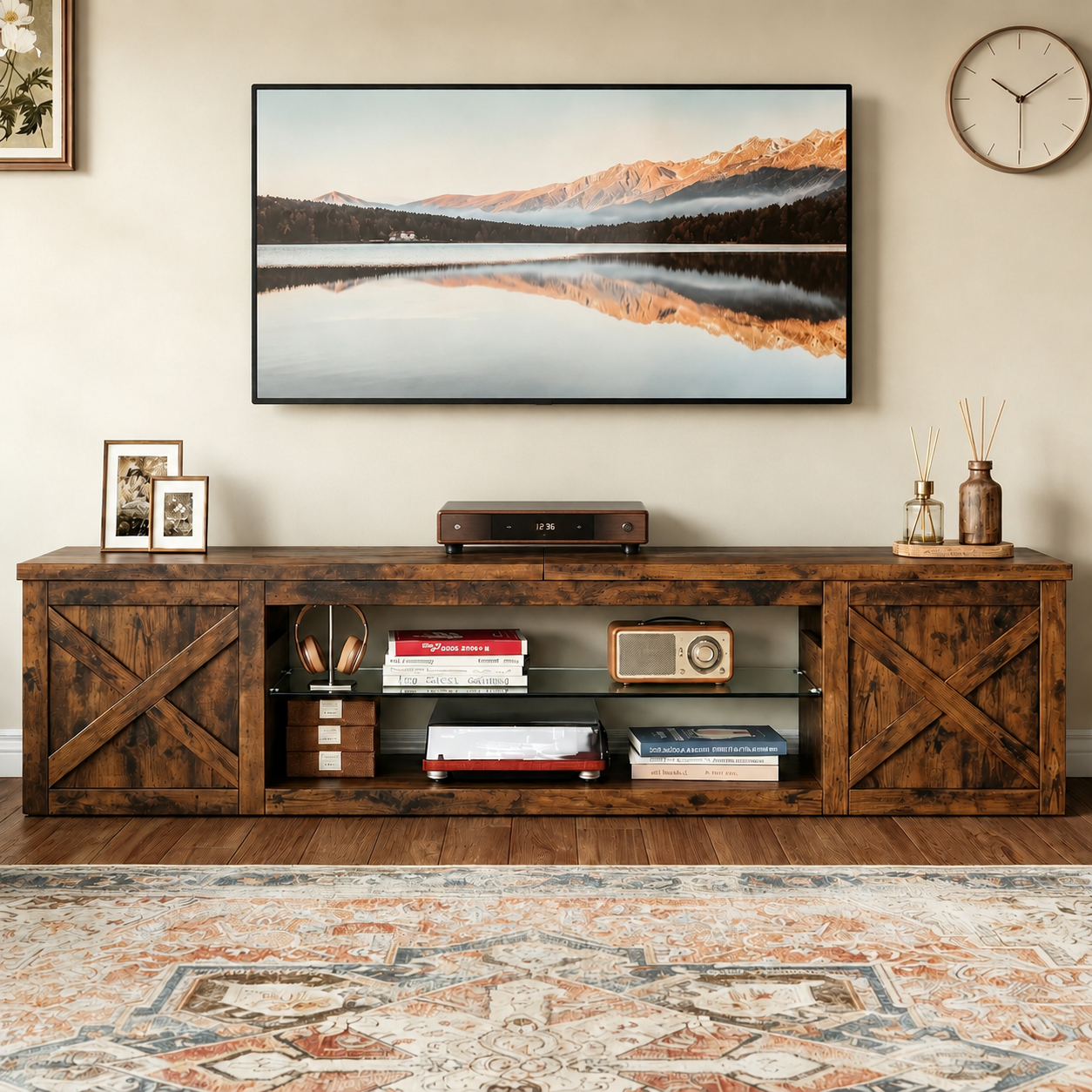 Homrelexa Farmhouse TV Stand for TVs up to 80 Inches