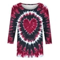 thumbnail image 5 of FAVIPT Valentines Shirt for Women Cute Tie Dye Heart Print Graphic Tees T-Shirt 3/4 Length Sleeve Tunic Tops Pullover 2025 Wine,XXXXL, 5 of 5