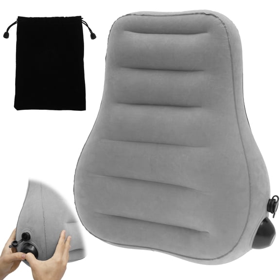 Inflatable Lumbar Support Pillow for Airplane Travel and Car Lumbar Cushion Office Chair Back Support Pillow for Lower Back Pain Relief and Improve Posture Easy to Carry Grey