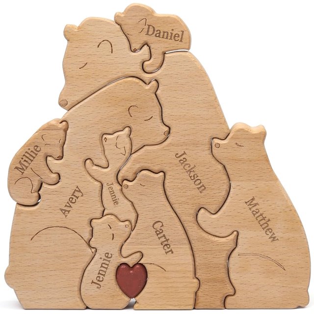 Adorno de oso de madera personalizado XINYU con 2 a 8 nombres de familia