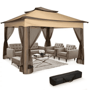 COBIZI 11x11 Pop up Gazebo Outdoor Canopy Gazebo Patio Gazebo with Mosquito Netting Canopy Shelter with 121 Square feet of Shade for Poolside, Garden, Party and Backyard, Brown