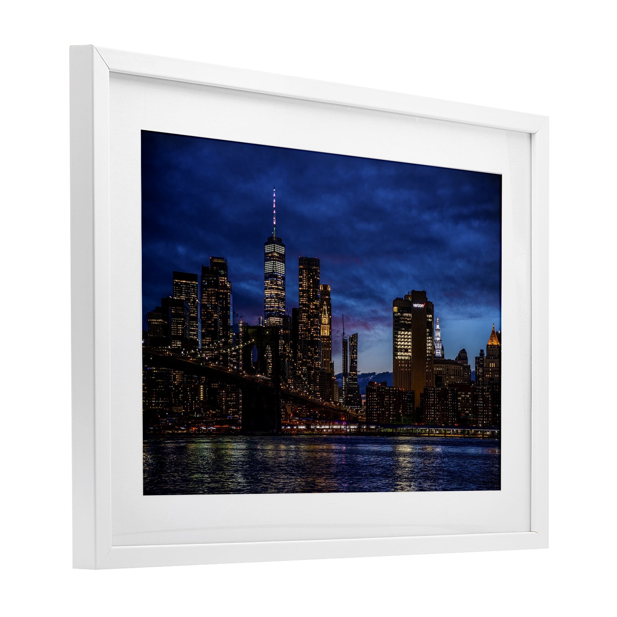 Stupell Industries Brooklyn Bridge at Night White Framed Print Under Glass, design by Tim West