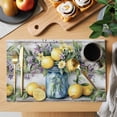 thumbnail image 2 of Placemat Set of 6 Yellow Lemon Purple Floral Placemats for Dining Table Wood Grain Washable Table Mats for Kitchen and Party Decor Indoor & Outdoor Use, 2 of 8