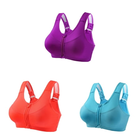 

3 Piece Women Sports Bra Front Fastening High Impact Zip Front Plus Size Post Surgery Bras Crop Top with Adjustable Straps Wirefree Workout Gym Running Yoga Bras Breathable Sleep Everyday Bralettes