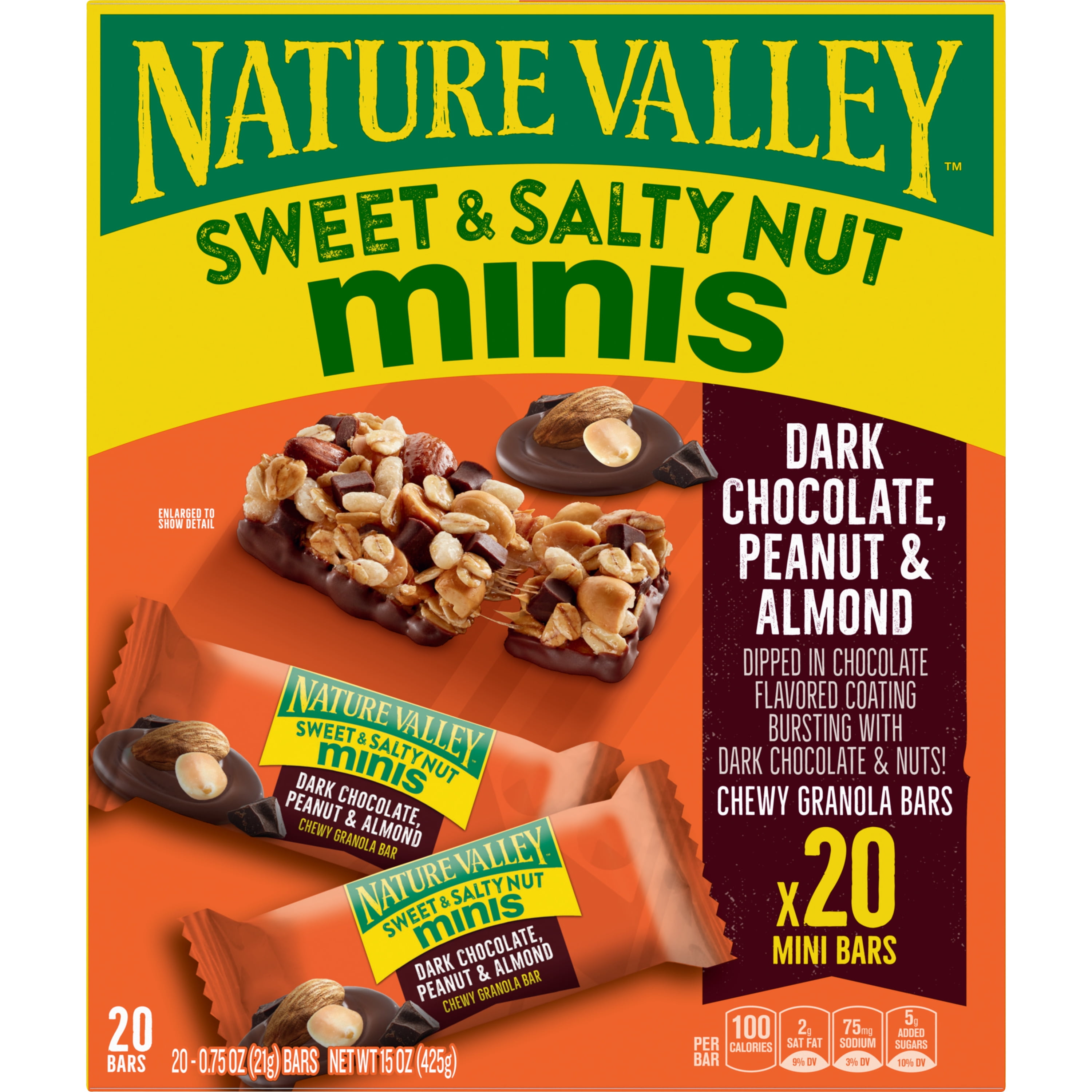 Nature Valley Mini Granola Bars, Dark Chocolate Peanut Almond, 20 Bars, 15 OZ