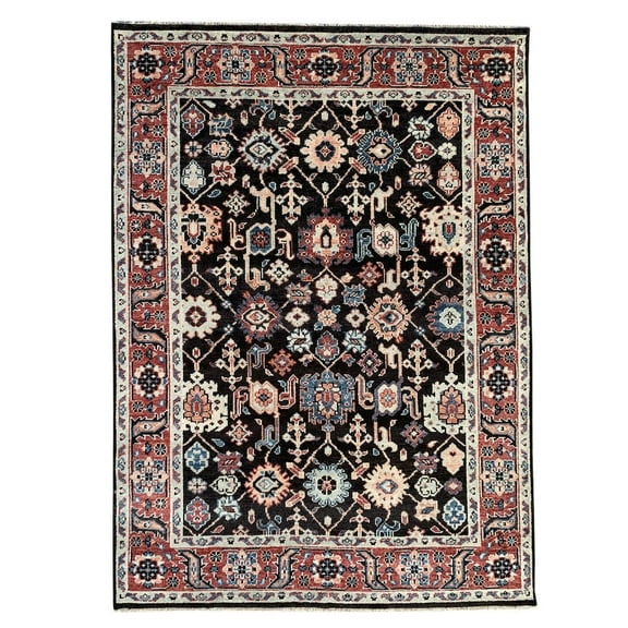 EORC C.Brown / R.Red Hand Knotted Wool Traditional Serapi Rug, 9' x 12'