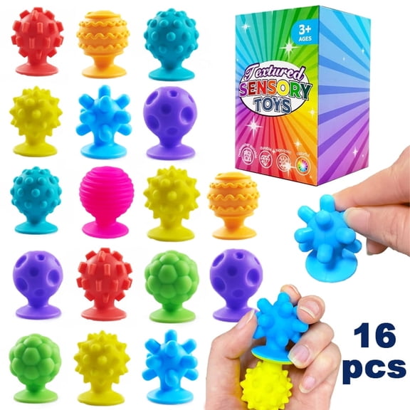 16-Pack Textured Suction Cup Toys for Calming Kids - Quiet Fidgets for Classroom Prizes - Calming Toys for Girls Boys - Travel Toys Road Trip Activities