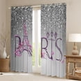 thumbnail image 2 of Homewish Grey Sequin Print Curtains Pack of 2 (42x84 Each) for Girl, Paris Eiffel Tower Curtains Blackout, Fashion Flower Butterfly Bedroom Curtains, Curtains and Drapes Room Decor, 2 of 5