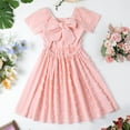 thumbnail image 4 of HILEELANG Tween Girl Dress Short Sleeve Summer Light Pink Casual Tie Back Princess Elegant Party Dress 9-10T, 4 of 7
