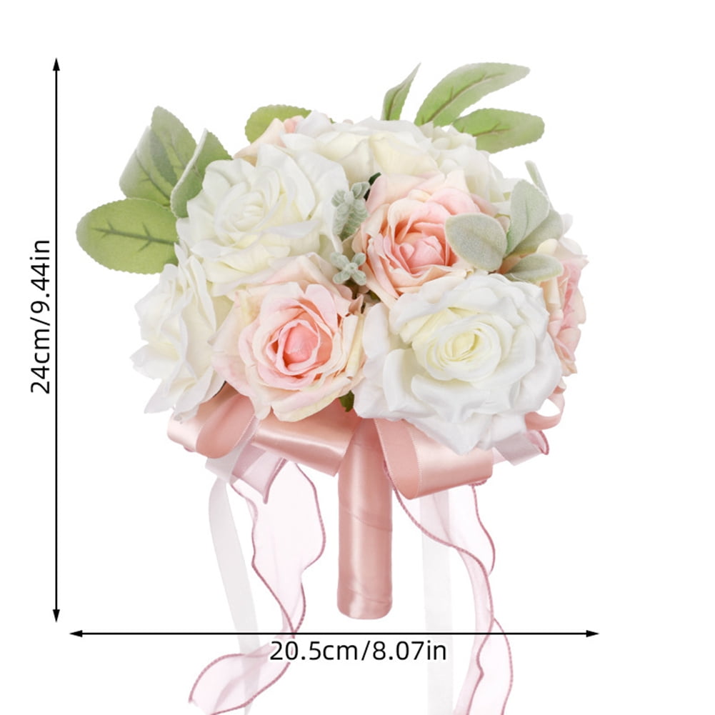 HUONA Rose Bridal Bouquet Bride Bouquet Simulated Rose Flowers Artificial Rose Bouquet Wedding Bouquet for Bride and Bridesmaid Wedding Photos Honeymoon Travel Holiday Gifts White- Light Peach