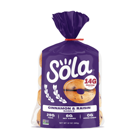 Sola Bread Cinnamon & Raisin Soft Bagels Non-GMO 12 oz 4 Count Sola Bread Cinnamon & Raisin Soft Bagels Non-GMO 12 oz 4 Count