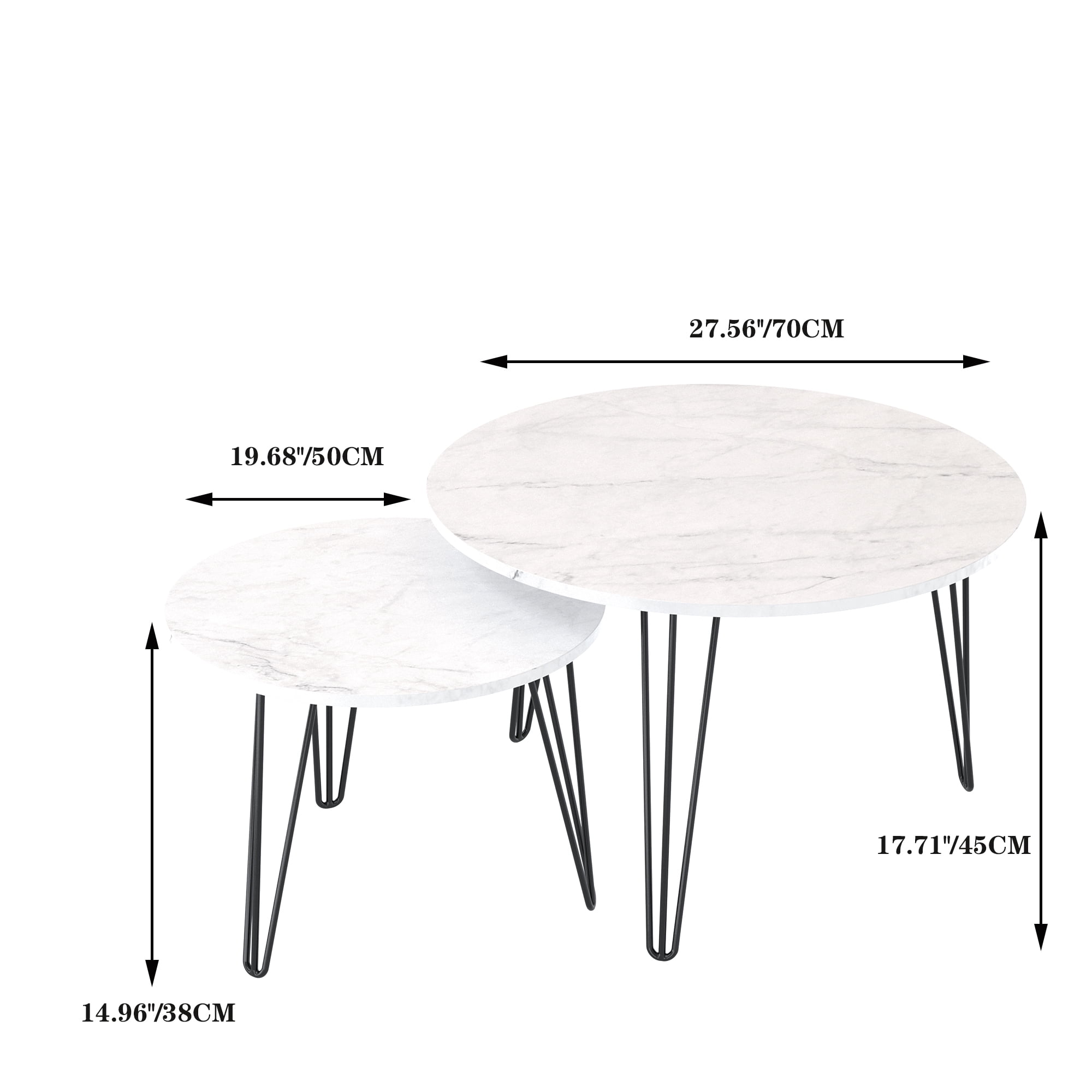 27.56'' Round Nesting Coffee Table Set of 2,Wooden End Table Set, with Metal Base for Living Room,Bedroom,White