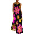 thumbnail image 3 of Seventies Look Floral Pattern 3 Black Background Long Dress cocktail dresses dresses korean style, 3 of 6