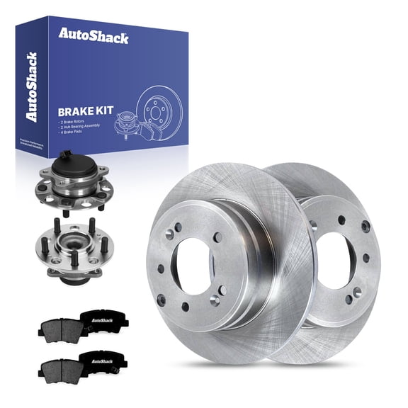 AutoShack Rear Solid Brake Rotors   Premium Ceramic Pads   Hub Bearing Assembly 8-PC Brake Kit Replacement for 2015 Hyundai Sonata 2016 Kia Optima 11.18" (284 mm)