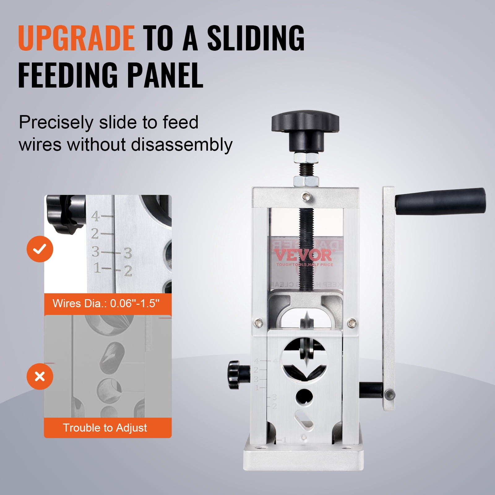 VEVOR Hand-Operated Wire Stripper, 0.06''-1.5'' Cable Removal Tool, Drill Attachment Option, Clear Depth Gauge, Lightweight Aluminum Build for Efficient Copper Scrap Processing