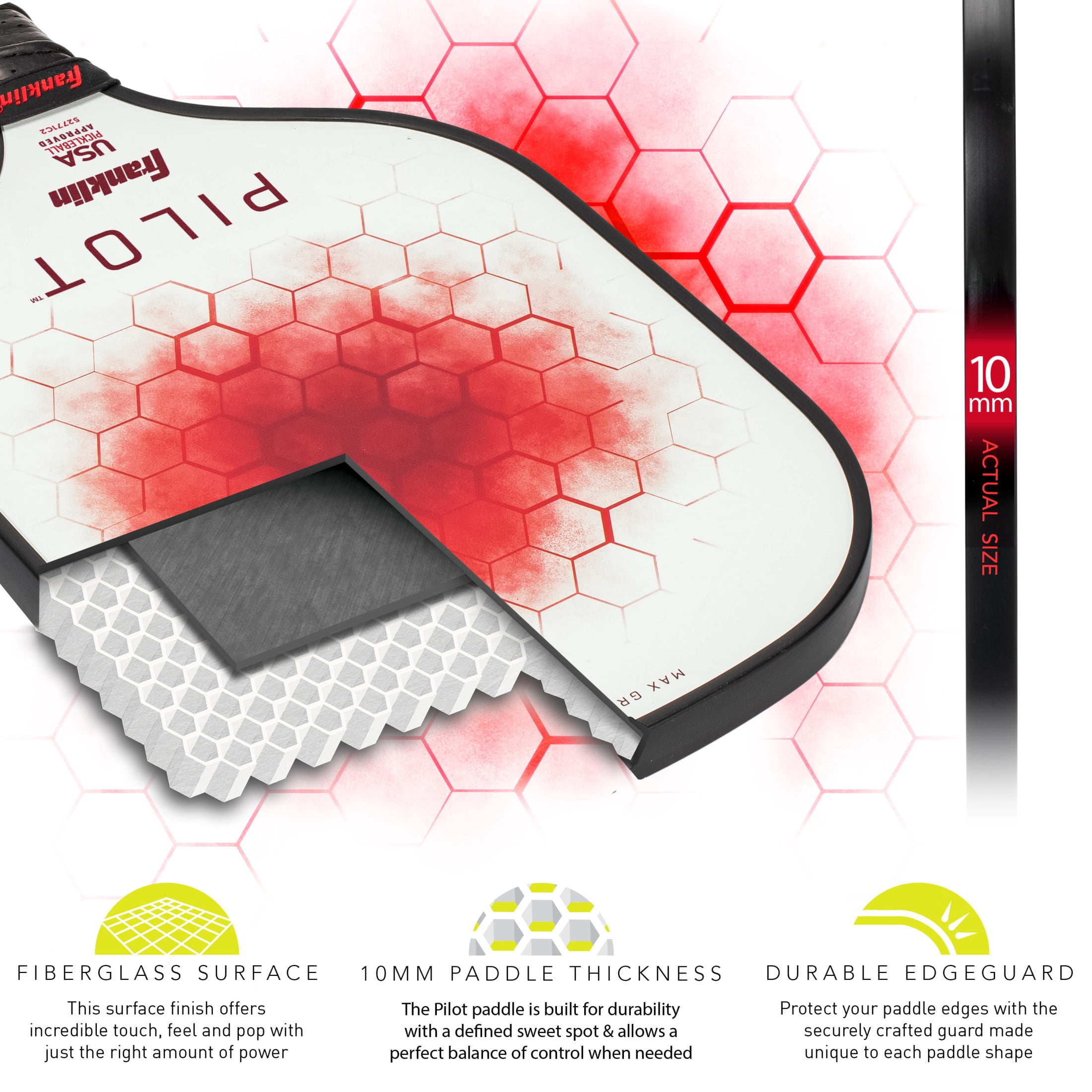 Franklin Sports Pickleball Paddle and Ball Set - (2) Pilot Fiberglass Pickleball Rackets + (4) X-40 Pickleballs - USA Pickleball (USAPA) Approved - 2 Player Pickleball Paddles + Balls Set