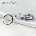 thumbnail image 2 of 3pc Couples Women Diamond Sterling Silver Blue Sapphire Cz Man Titanium Wedding Bands Wedding Ring Sets, 2 of 9