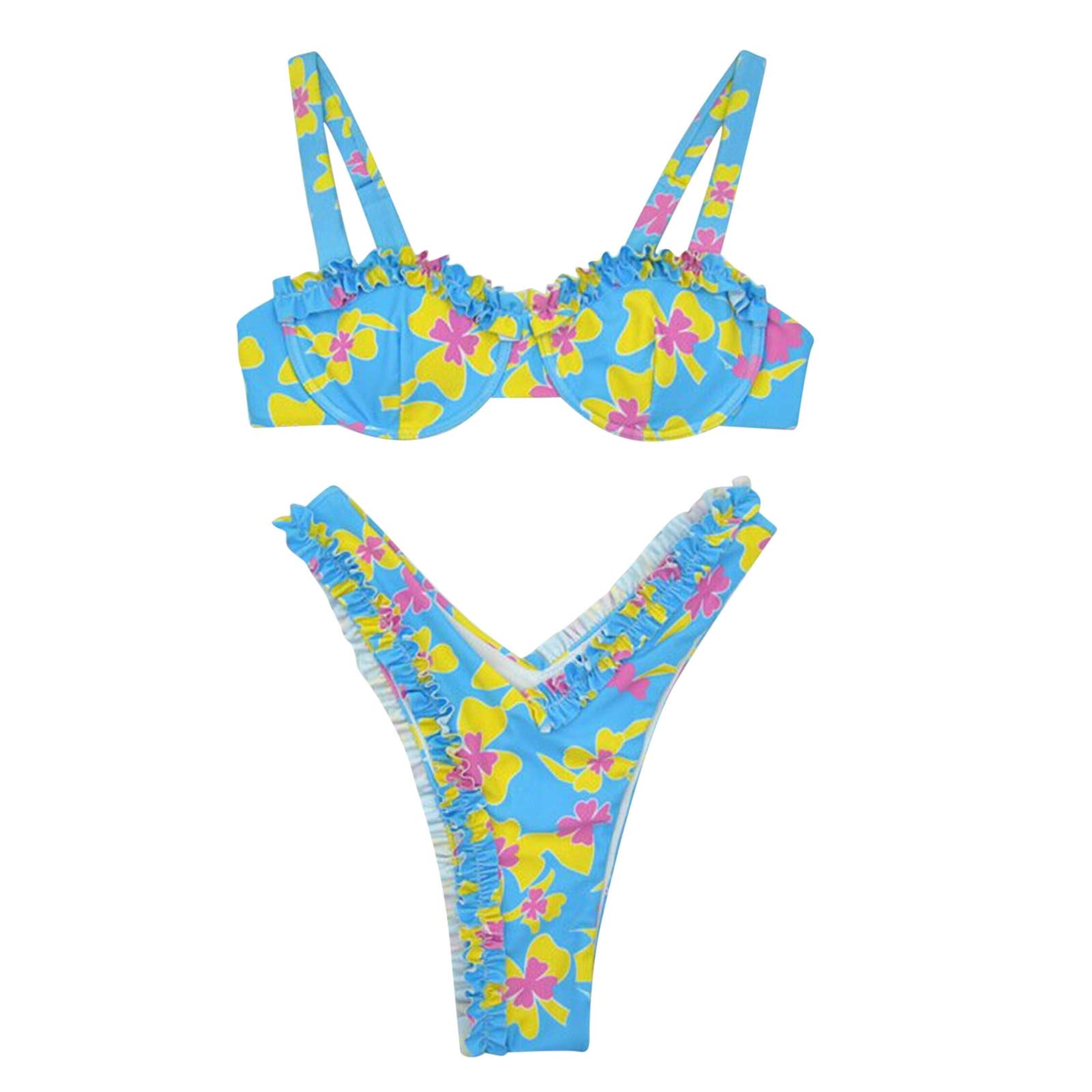 Selone Plus Size Swimsuit For Women 2 Piece Bikini Hawaiian Flower Print Without Underwire Fast 