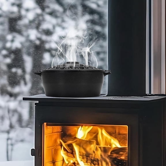 Wood Stove Steamer - Cast Iron Stove Humidifier with Large Opening Top | Oval Bowl Fire Place Stove Pot for Home Heating Decorative | Matte Finish & 2.7 Quart, Black