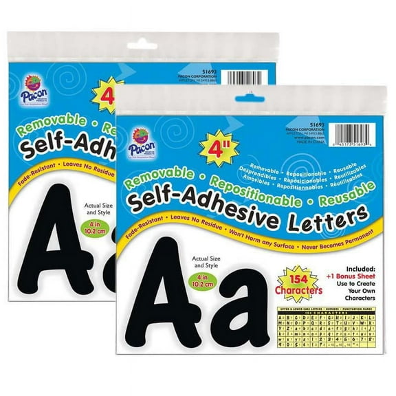 Pacon Self-Adhesive Letters, Black, Cheery Font, 4", 154 Per Pack, 2 Packs