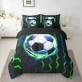 thumbnail image 3 of Castle Fairy Boys Soccer 7-Piece Twin Bedding Sets,Sport Football Bedding Comforter Set,Geometric Hexagon Breathable Sheet Sets,Lightweight Neon Light Room Decor,Reversible, 3 of 9