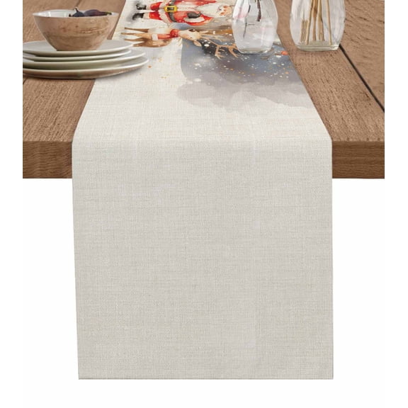 Ldtrchee Christmas Table Runner 60 Inches, Xmas Tree Santa Elk Rustic Watercolor Bed Runner Dresser Scarves Tabletop for Indoor Outdoor Parties/Ceremony/Banquet, 13" x 60"