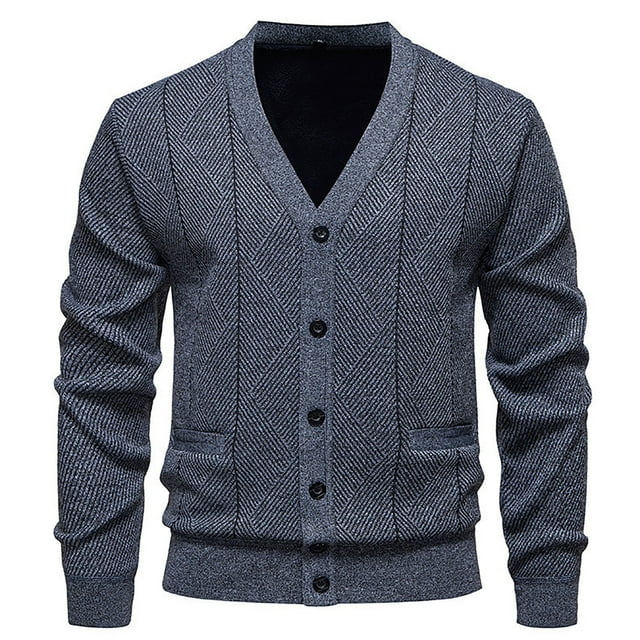 LOVZFMLL Men's Sweaters, Acrylic V-Neck Ribbd Cardigan, Fashion Casual Button Pocket Stretchy, Warm Winter Tops, Fall Clothes