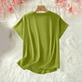 thumbnail image 5 of Olyvenn Women Summer Cotton Linen Tops 2025 Trendy Rolled Short Sleeve T Shirt Dressy Casual Loose V Neck Tunic Tee Blouses Green XXL, 5 of 9