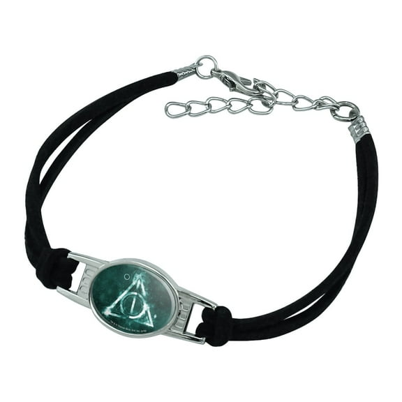 Harry Potter Deathly Hallows Logo Novelty Suede Leather Metal Bracelet