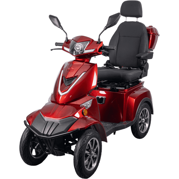 Adjustable 4-Wheel Mobility Scooter with USB Ports, Red, 500 lb Limit