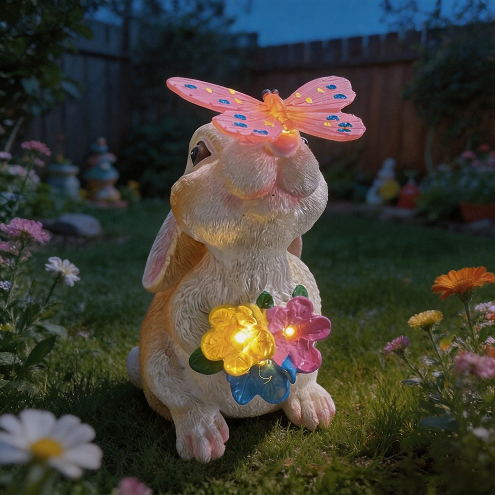 wutoase Bunny Garden Statue, Resin Rabbit Figurine with Butterfly, Waterproof Yard Art for Patio Balcony Lawn House